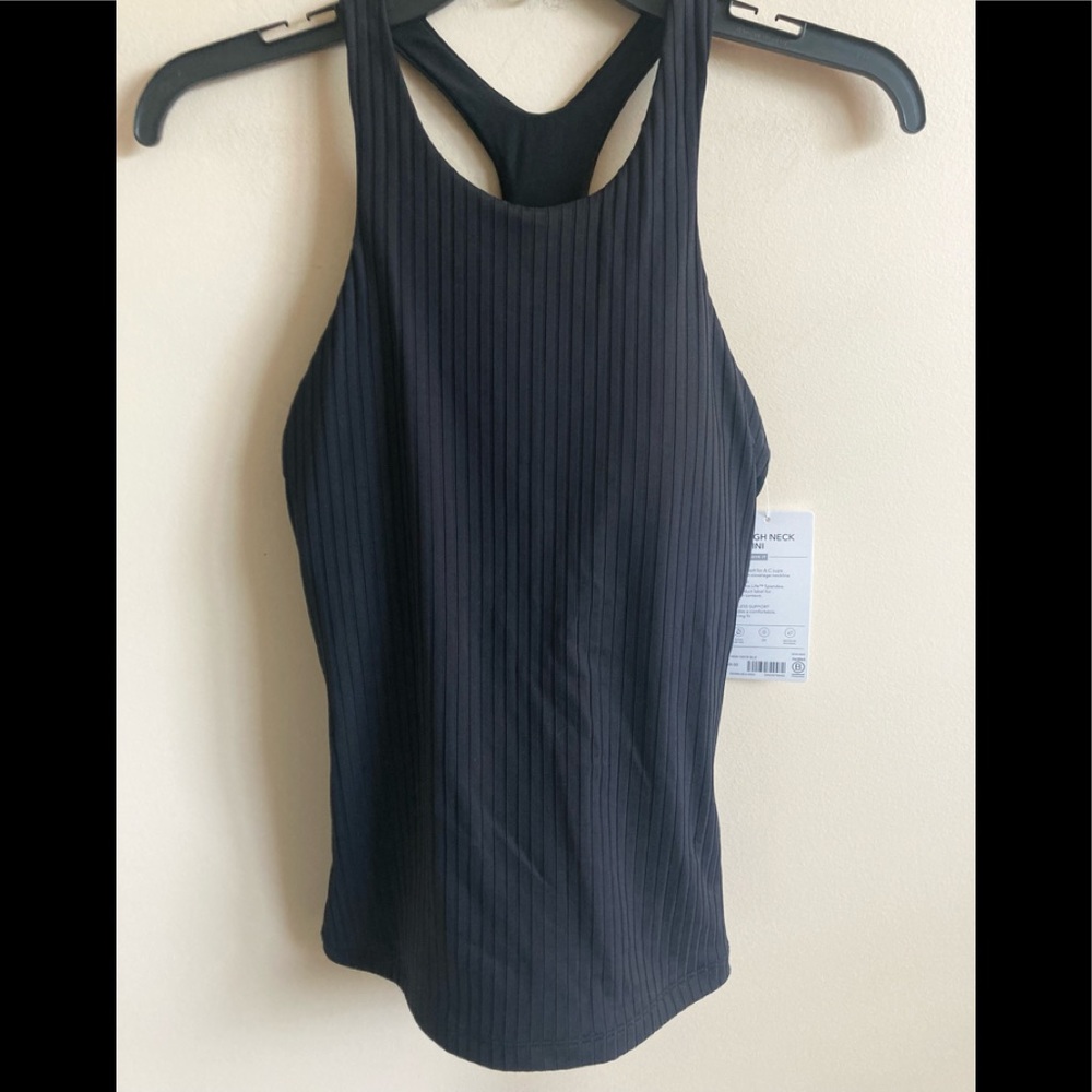 NWT-Athleta Black Rib High Neck Tankini, A-C, Large